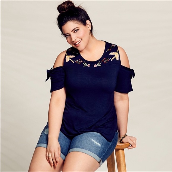 Style & Co. Tops - Style and Co Cold Shoulder Embroidered Plus Top